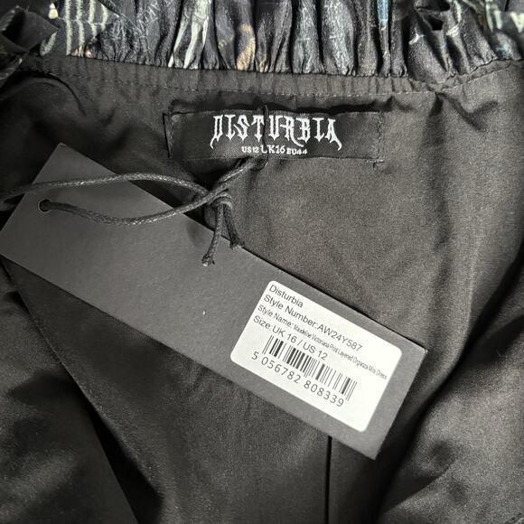Disturbia Black Maudeline Victoriana Print Layered Organza Mini Dress US 12 NWT - Picture 6 of 6